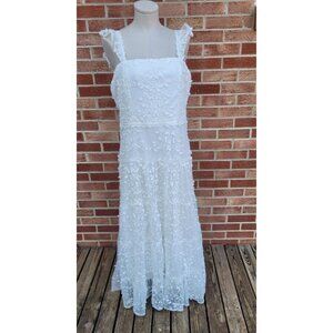 Arula White Floral Lace Maxi Dress Women's Size XL Lace Straps Back Zipper